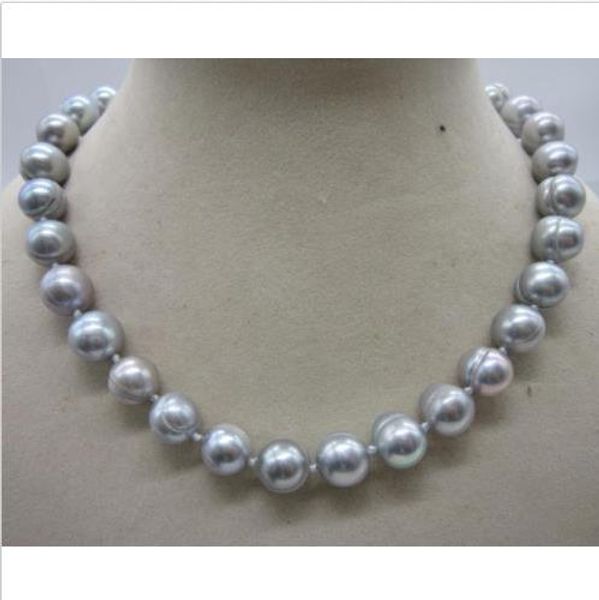 

huge 12-13mm south sea gray grey natural pearl necklace 18" 14k yellow gold clas, Silver