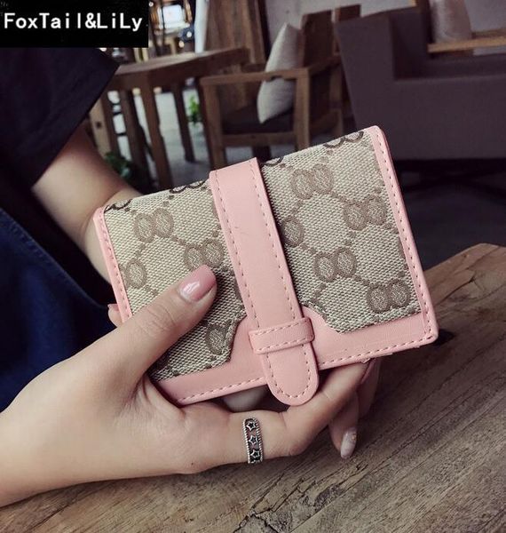

factory direct selling women bag classic printed canvas short wallet walkthrough color leather handbag wallet multifunctional fashion letter, Red;black