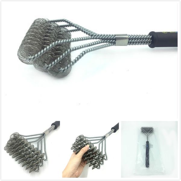 

2018 three barbecue brush bbq 18 inch three wire spring barbecue brush oven grill cleaning brush durable easy to clean