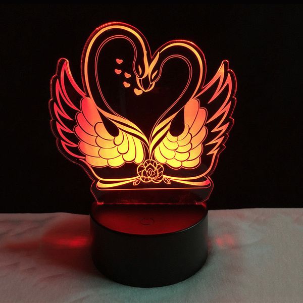 7 красочные ночные светлые лебедь сердце романтичная 3D визуальная иллюзия партии творческий подарок # R87