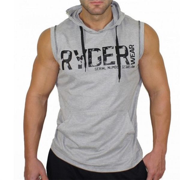 

brand clothing bodybuilding stringer tank hoodies for men fitness hooded sleeveless shirt cotton singlet regatas masculino, White;black