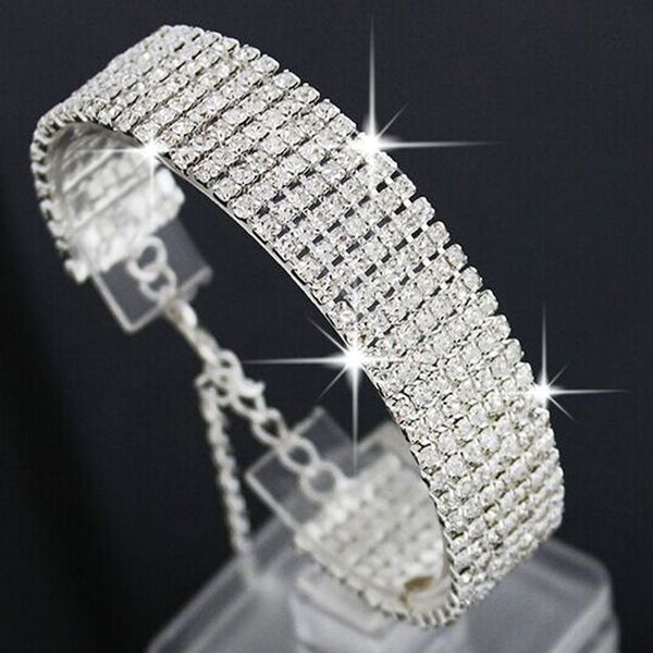 

multi-layer luxury crystal rhinestone bracelet for women wedding bridal bangle 925 silver gold plated fashion jewelry party gifts, Golden;silver
