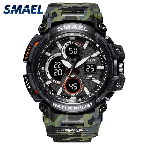 

2018 smael brand army sport watches men watch waterproof led digital male clock relogio masculino erkek kol saati 1708, Slivery;brown