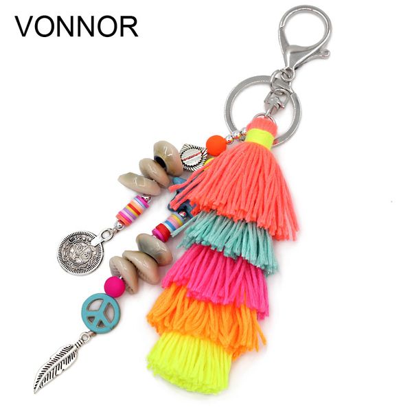 

vonnor handmade jewelry keychain shells stone alloy tassels beads strand pendant charm key chains bohemian accessories, Silver