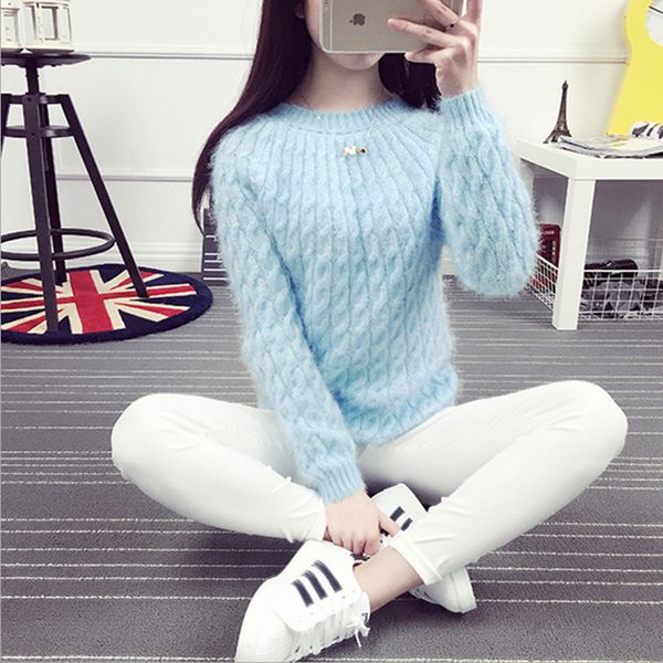 

pull femme 2018 autumn winter women sweaters and pullovers vintage twist thick knitting mohair sweater female loose p2953, White;black