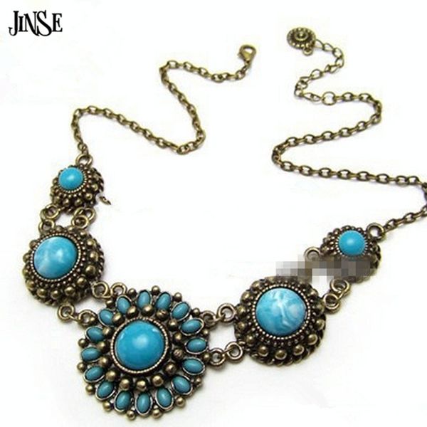 

jinse rb145 bohemian handmade jewelry blue flower large bead stone necklace 2017 new design selling for necklace 40g, Silver