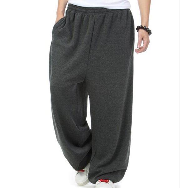 

plus size winter spring hip hop joggers men harem sweatpants loose baggy wide leg fleece casual pants elastic waist trousers, Black