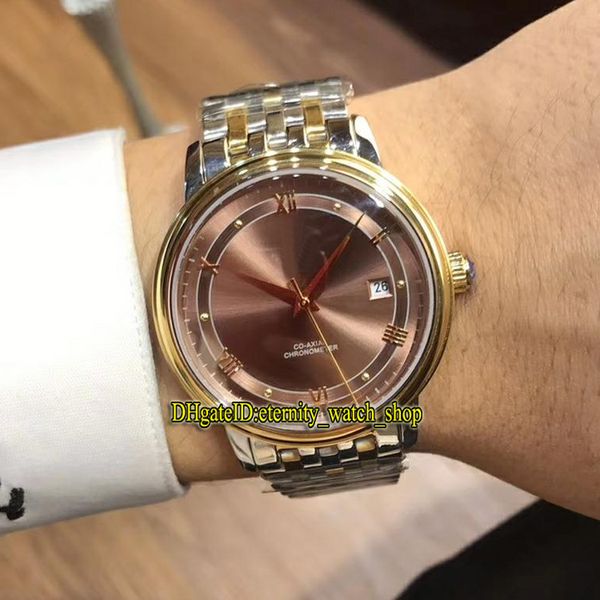 

de ville 424.10.40.20.02.002 maroon dial japan miyota 8215 automatic men's watch gold case sapphire glass 316l steel belt, Slivery;brown