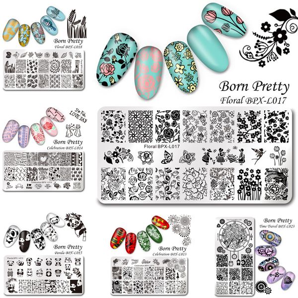 

1 pc born pretty nail art stamp template stamping plates floral panda geometry rectangle manicure image plate bpx-l013-l023, White