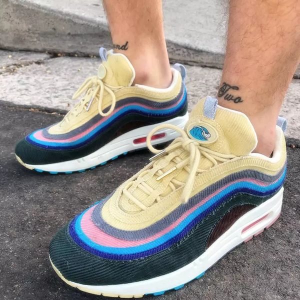 

new 97 sean wotherspoon 97/1 mens running shoes 97s women vivid sulfur multi yellow blue hybrid sports sneakers with box 36-45