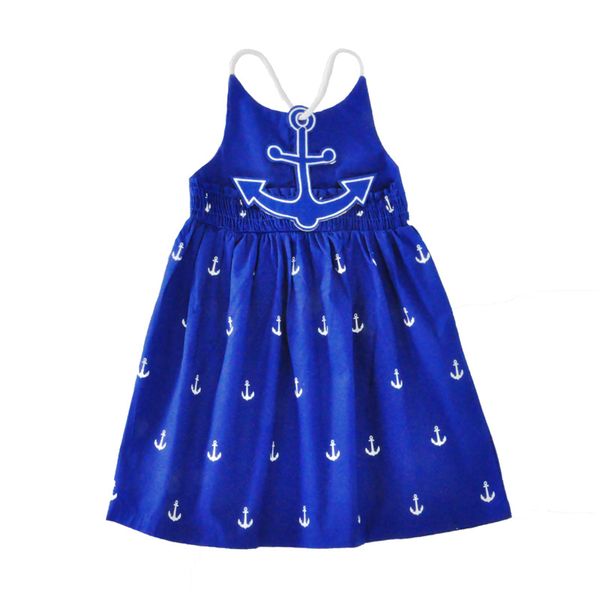 Boutique Mädchen Kleidung 2018 Neueste Sommer Baumwolle Blau Ärmellose Kleider Volle Boot Anker Gedruckt Kleidung Kinder Kinder Mädchen Kleidung