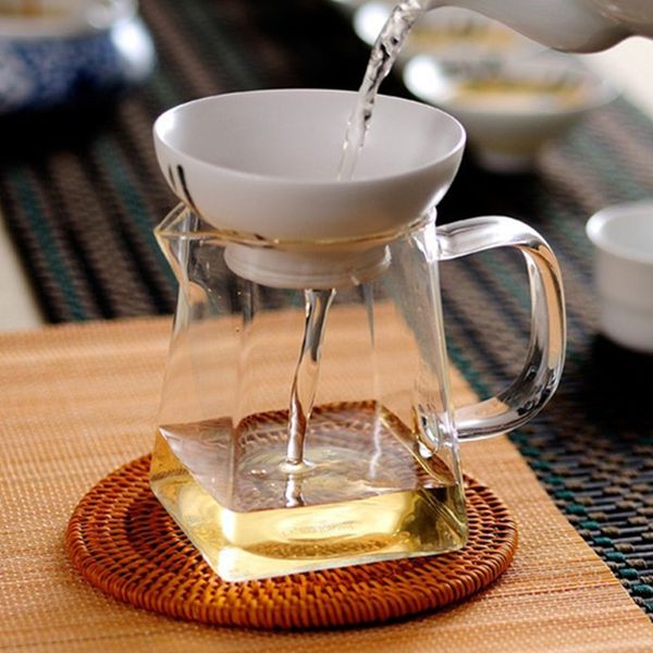 Conjunto de chaleira de chá de flores de vidro de vidro de fundo quadrado Conjunto de chá grossa de café puer capa de café conveniente Conjunto de chá durável conveniente