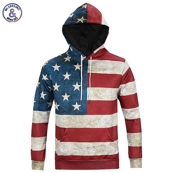 

Standard North America Fashion Men Women 3d Sweatshirts Print Usa Flag Stars Stripped Hoody Hoodies With Cap Hooded Tops