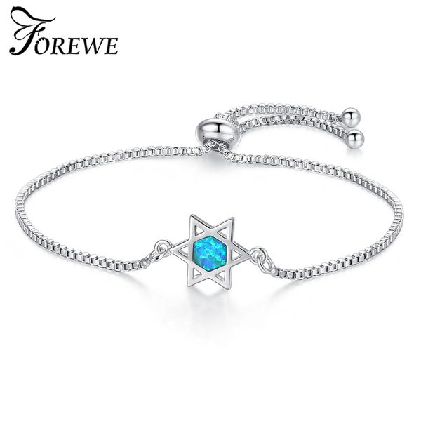 

forewe adjustable silver bracelet femme blue opal beads hexagram star charm bracelets for women friendship jewelry gift, Black
