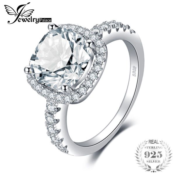 

jewelrypalace cushion 3ct wedding halo solitaire engagement ring 925 sterling silver ring for wedding jewelry 2018 new hot, Golden;silver