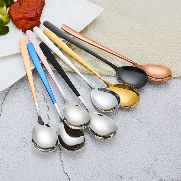 

set of 8 colors 20.5cm stainless steel titanium plating spoon tableware dinnerware gift