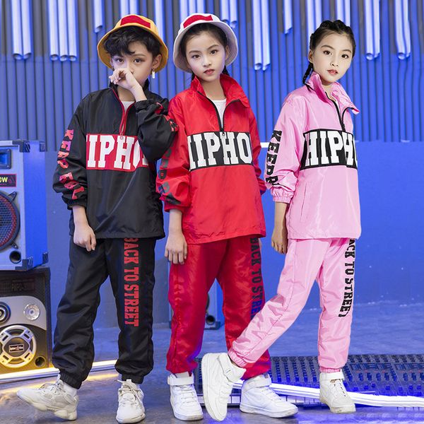 

девушки мальчик мода прохладный свободные бальные джаз хип-хоп танец костюм набор толстовка топы брюки для ребенка танцы одежда одежда одежд, Black;red