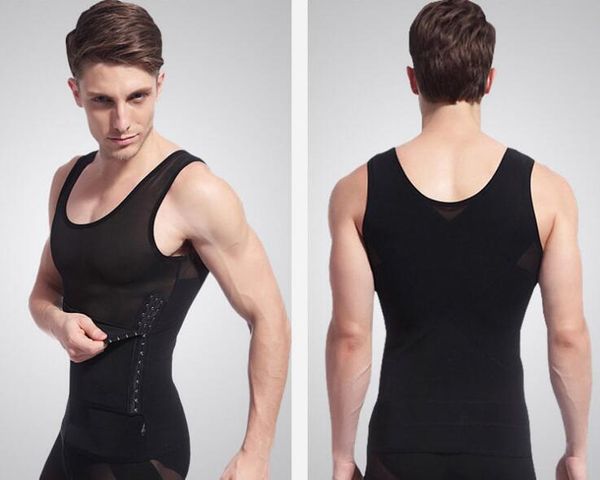 

fashion men's body shaper tummy girdle corset vest shapewear underwear compression shirts sleeveless with high quality, Black;gray