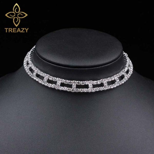 

treazy women crystal choker necklace diamante rhinestone silver plated wedding bridal party collar choker chain necklace jewelry, Golden;silver