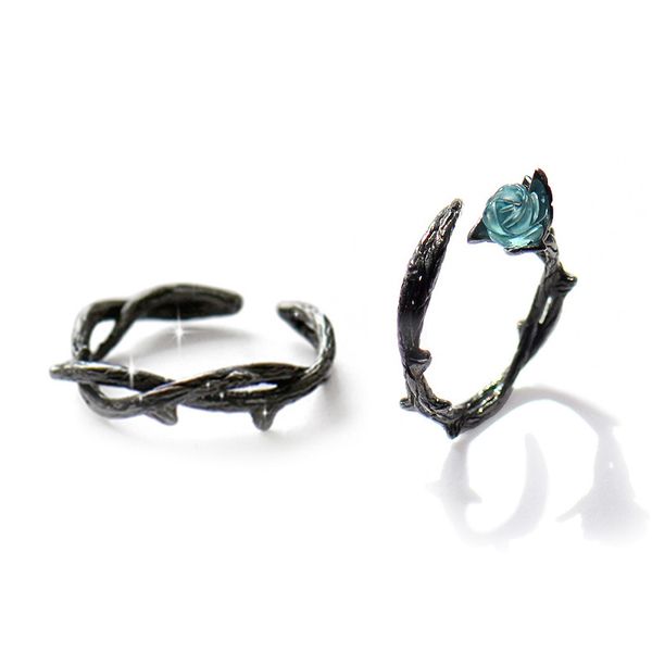

whole sale2017 new fashion brand jewelry crystal wedding rings for lover silver-color black buds creative roses rings thorns couple, Golden;silver
