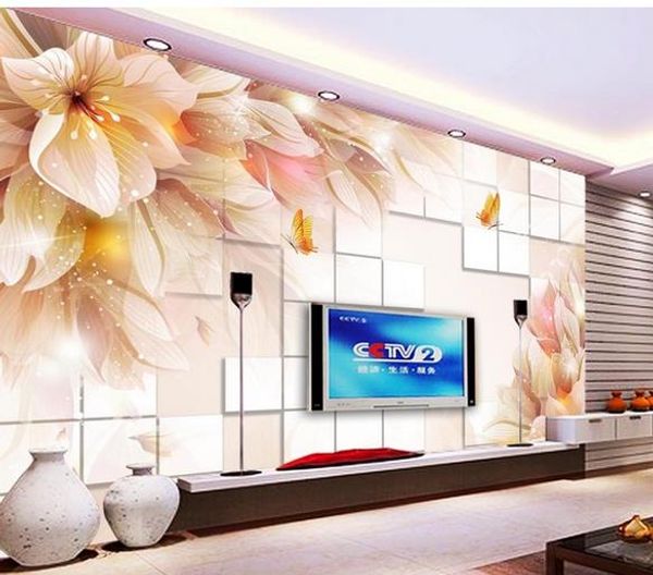 

dream lily butterfly 3d tv background wall 3d landscape wallpaper