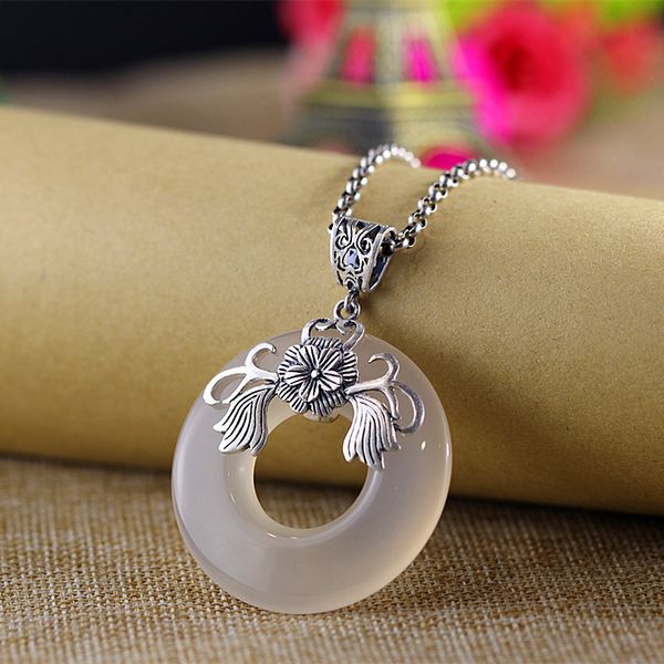 

sterling silver jewelry of chalcedony handmade silver s925 ph7 retro women necklace thai pendant, Blue;slivery