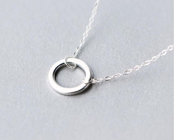 

real. 925 sterling silver lucky circle necklace pendant geometric jewelry 14mm for women's rolo chain gtlx1155