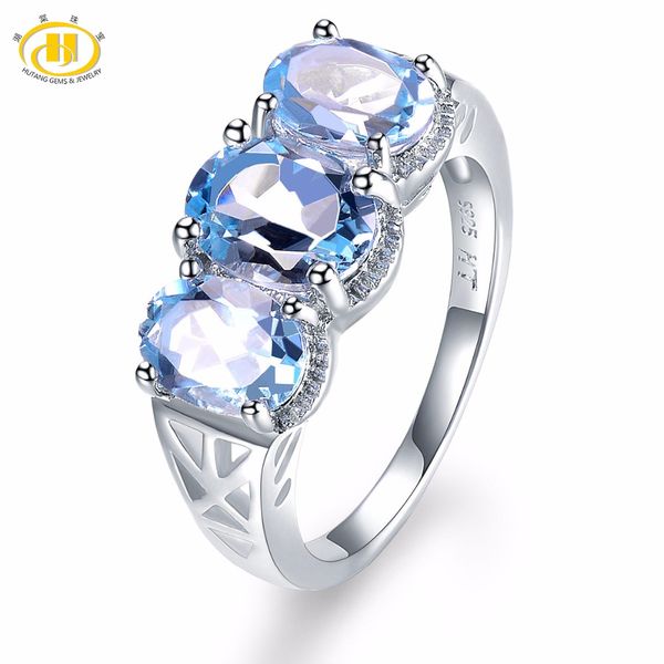 

hutang 3.52ct natural gemstone sky blue z solid 925 sterling silver engagement ring fine jewelry presents gift new arrival, Golden;silver