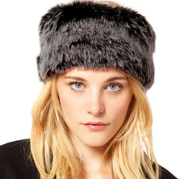 

winter faux fur head rings hats beanies women ear warm fluffy russian hat ring elastic circle hair band ski caps headwear