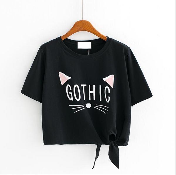 

summer high waist short section navel straps short sleeve small fresh round neck white t-shirt women's shirt tide