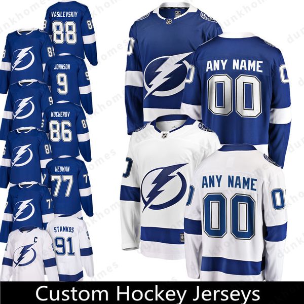 

Tampa Bay Lightning Custom 2018 New 88 Andrei Vasilevskiy 63 Matthew Peca Jersey 18 Ondrej Palat 9 Tyler Johnson 14 Chris Kunitz Jerseys