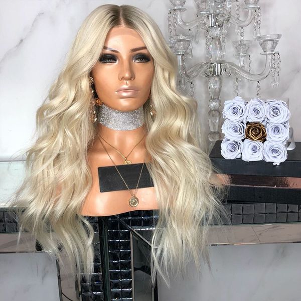 New Sexy 180 Density Platinum Blonde Lace Front Wig With Black