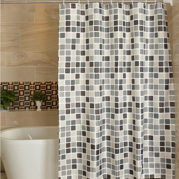 Plaid Polyester Bathroom Waterproof Shower Curtains With Plastic