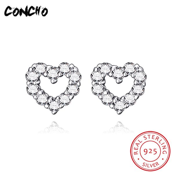 

concho jewelry 925 sterling silver heart zircon stud earrings for women wedding party gifts 2018 promotion weddings earrings, Golden;silver