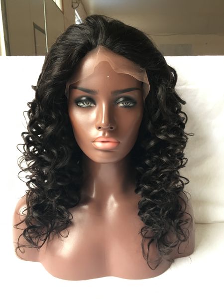

full lace wigs natural color super wave human hair wig lace front wig loose wave brazilian hair full lace wigs for black women, Black;brown