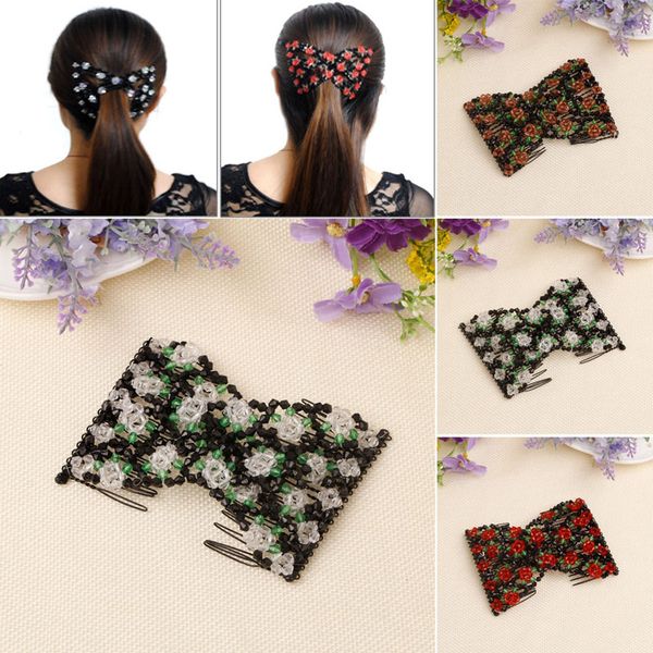 

1pcs chic magic beads elasticity double hair comb clip stretchy hair combs clips