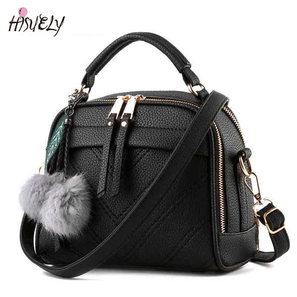 

fashion korean fresh small fragrance style tassels women leather handbag shoulder bag crossbody for pompon hanging design lady