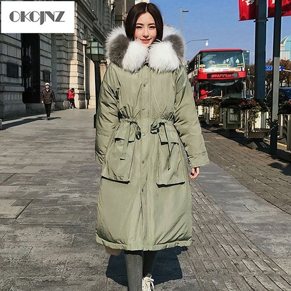 

110kg white duck down jacket woman winter parkas feather coat long plus size warm clothing raccoon fur outerwear okq002, Black