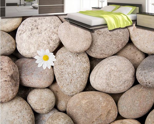 

three-dimensional white flowers pebble floor tile decorative painting 3d flooring for living room and bedroom