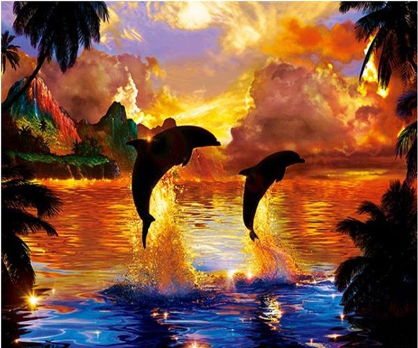 

full square/round drill 5d diy diamond painting "dolphin" embroidery cross stitch mosaic home decor art experience toys gift a0257