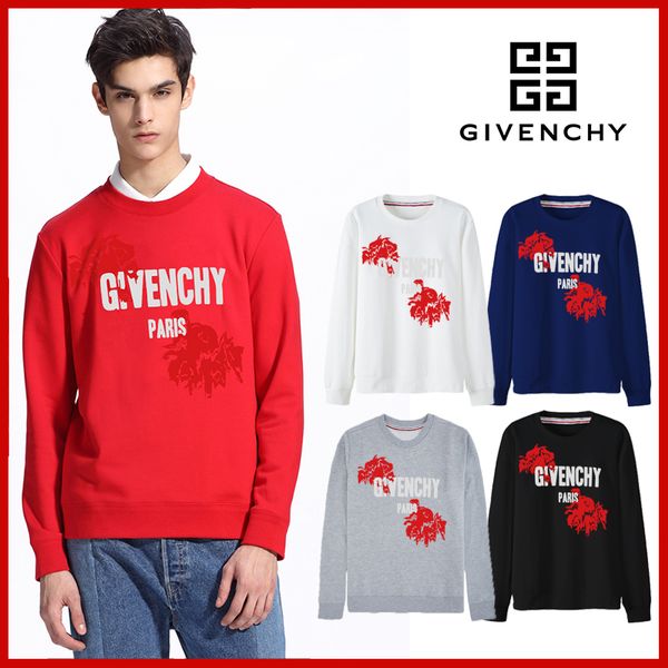 

роза логотип круглый воротник черный глава свитер 18 осень и зима цветочный принт мужчины с длинным рукавом чистый хлопок куртка, Black