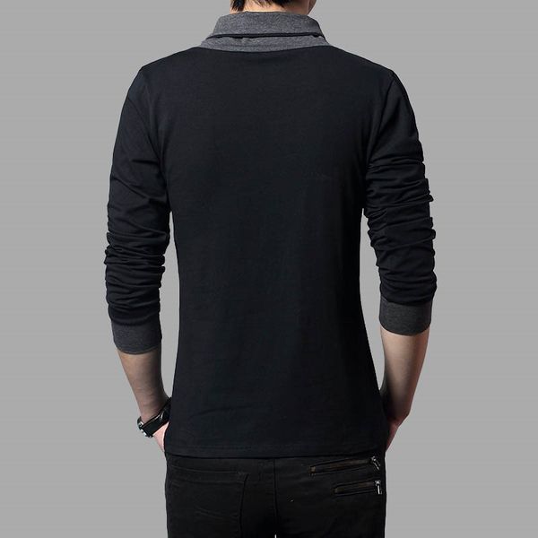 

casual fashion brand trend slim fit long sleeve t shirt men patchwork collar tee v -neck men t-shirt cotton t shirts plus size, White;black