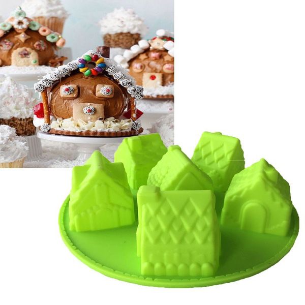 

xibao silicone cake molds 6 small house bread pudding dessert molds diy baking handmade soap moulds random color mk1118