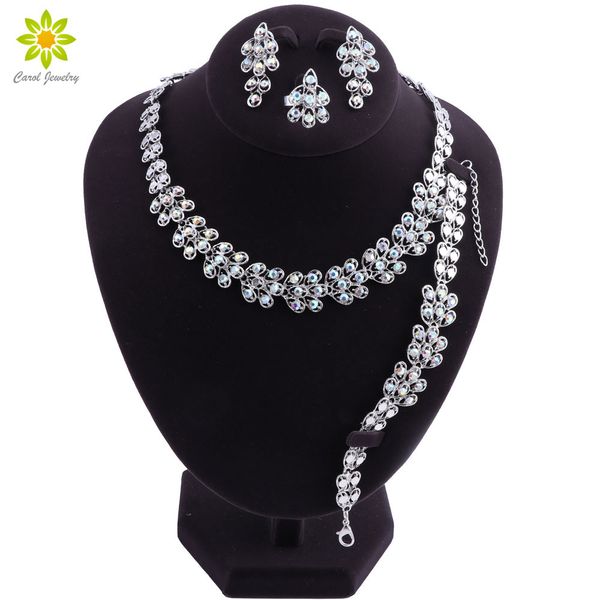 

dubai jewelry sets bridal in nigerian wedding woman silver color jewelry set necklace earings bracelet ring fashion