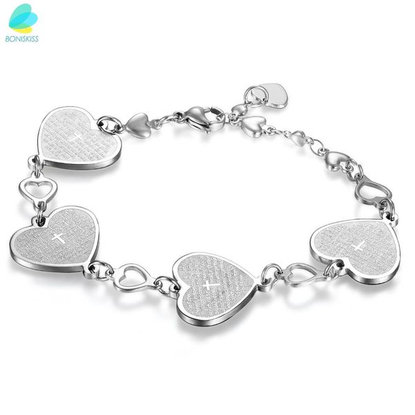 

boniskiss womens ladies charm heart english bible lords prayer cross link wrist bracelet, Black