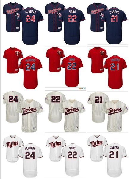 

men women youth majestic custom twins jersey #22 miguel sano 21 jason castro 24 trevor plouffe home red nary blue baseball jerseys, Blue;black