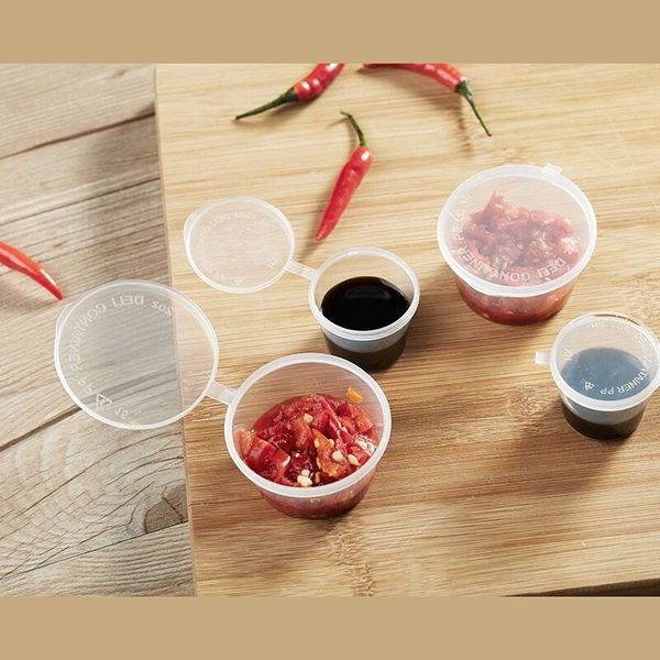 

disposable plastic parts cup with lid, set of 100 - souffle, sample, sauce, chutney, medicine cup highly transparent non-toxic mx5094