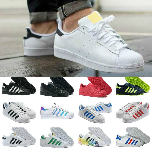

ГОРЯЧАЯ ПРОДАЖА off Оригиналы Superstars White Голограмма Радужный Junior Superstars 80-е Гордость кроссовки Super Star Женщины Мужчины Бег Повседневная обувь