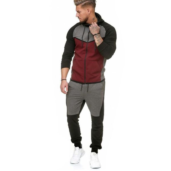 

autumn winter sport suit men clothing set running jogger tracksuit sports fitness bodybuilding mens hoodies+pants suit set, Black;blue