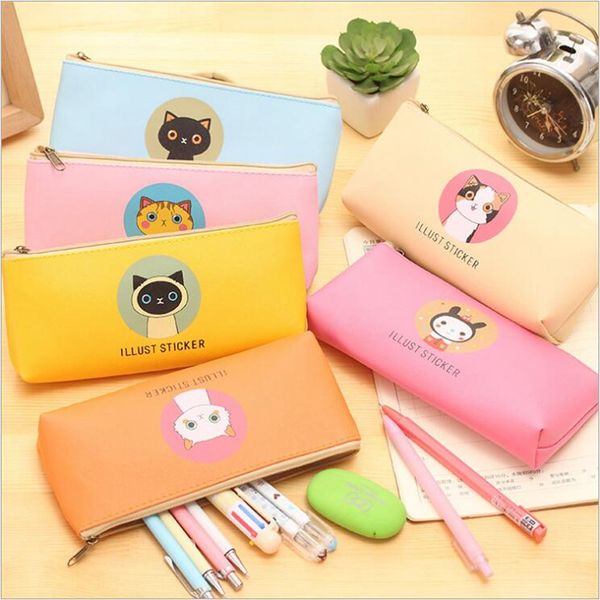 

1pcs student pencil bag creative pu large capacity pencil bag korean cute kitten stationery storage